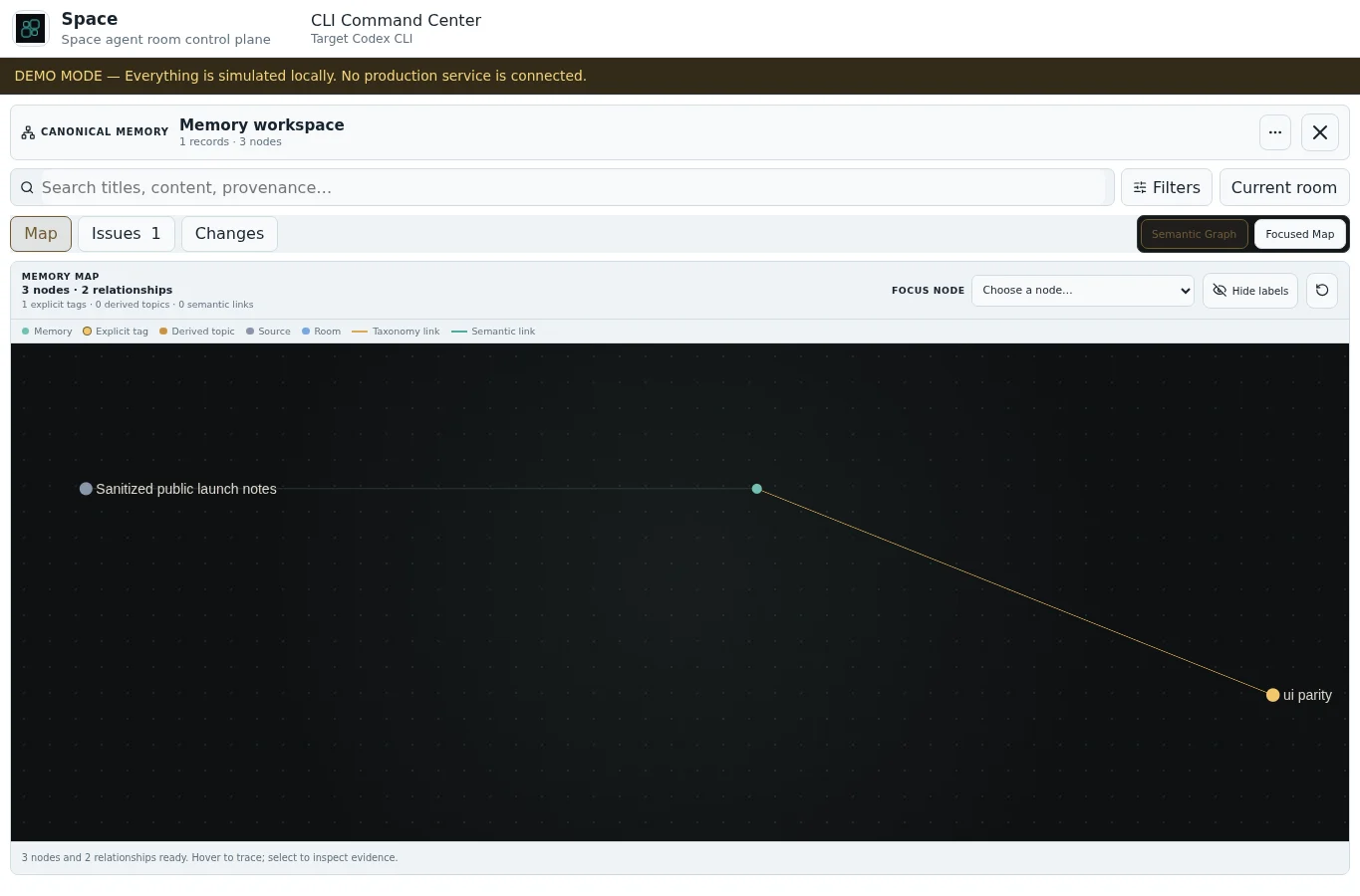 The Space memory workspace with its knowledge graph and audit cards