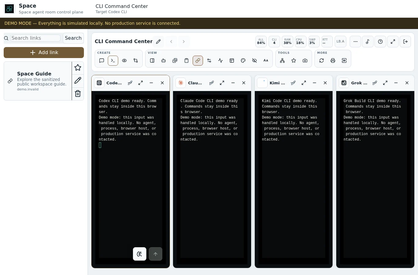 The Space links dock with a personal link library and quick links